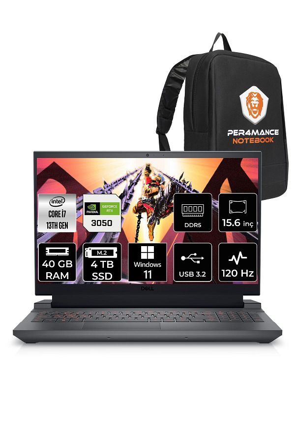 Dell G15 5530 i7 13650HX 40GB 4TB SSD RTX3050/6GB 120HZ 15.6'' FHD W11P G55302401005U & PER4 ÇANTA