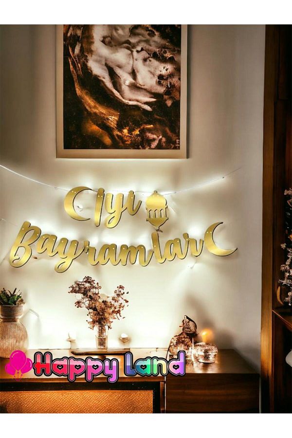 Iyi Bayramlar Yazılı Kaligrafi YazıGold Renk 20x210cm Ramazan Kurban Bayramı Yazı
