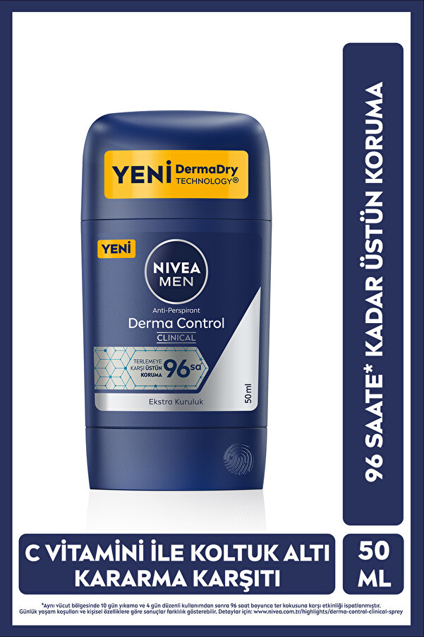 Men Erkek Stick Deodorant Derma Control Clinical 50 Ml,96 Saat Üstün Koruma, C Vitamini_0