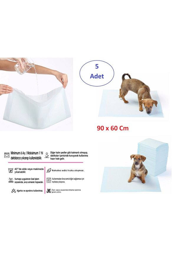 Yıkanabilir Köpek Çiş Pedi - 90 X 60 Cm 5li Paket Bizim City Petshop