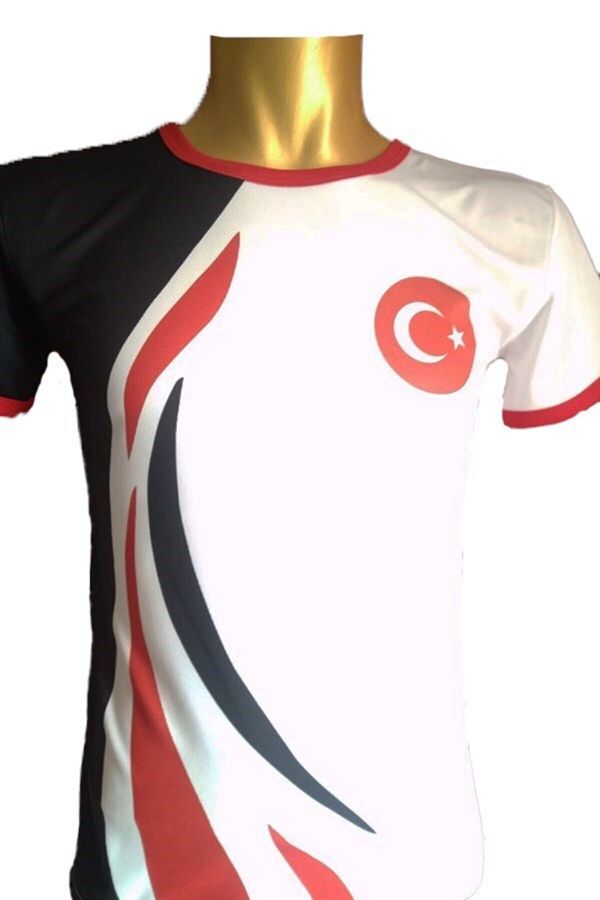 Erkek Beyaz Siyah Kırmızı Desenli Baskılı Büyük Beden Spor Tişört