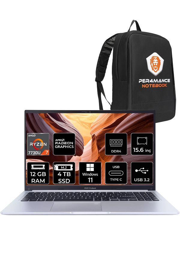 ASUS Vivobook 15 M1502YA RYZEN 7 7730U 12GB RAM 4TB SSD 15.6'' FHD W11HOME NJ119W & PER4 ÇANTA