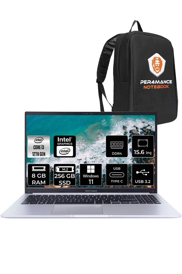 ASUS Vivobook 15 X1502ZA i3 1215U 8GB RAM 256GB SSD 15.6'' FHD W11HOME EJ1479 & PER4 ÇANTA