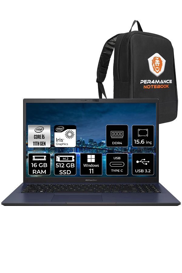 ASUS ExperBook B1500CEAE i5 1135G7 16GB RAM 512GB SSD 15.6'' FHD W11HOME BQ4167 & PER4 ÇANTA