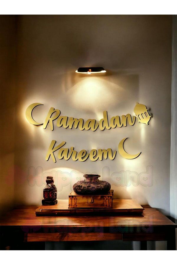 Ramazan Ayı Ramadan Kareem Yazılı Kaligrafi Banner Gold Renkli 200x20 Cm Ramazan Bayramı