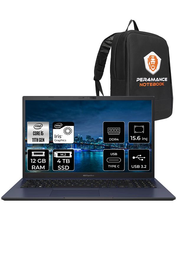 ASUS ExperBook B1500CEAE i5 1135G7 12GB RAM 4TB SSD 15.6'' FHD FDOS BQ4167 & PER4 ÇANTA