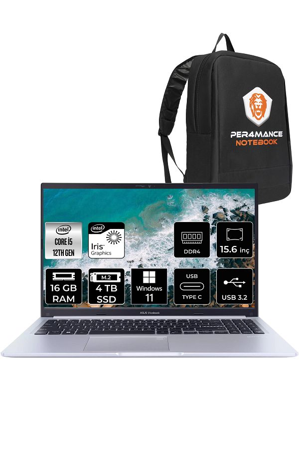 ASUS Vivobook 15 X1502ZA i5 1235U 16GB RAM 4TB SSD 15.6'' FHD W11HOME EJ030W & PER4 ÇANTA