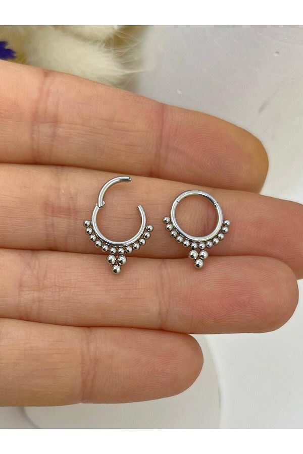 CERRAHİ ÇELİK  DAİTH SEPTUM UYUMLU 1 ADET  MENTEŞELİ HALKA PİERCİNG
