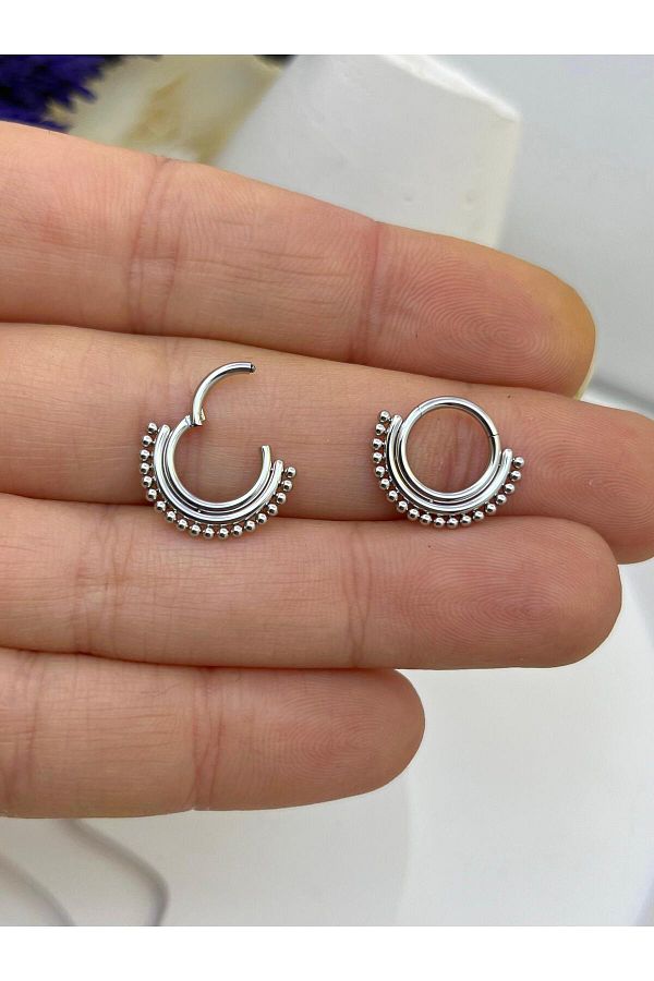 CERRAHİ ÇELİK  DAİTH SEPTUM UYUMLU 1 ADET  MENTEŞELİ HALKA PİERCİNG