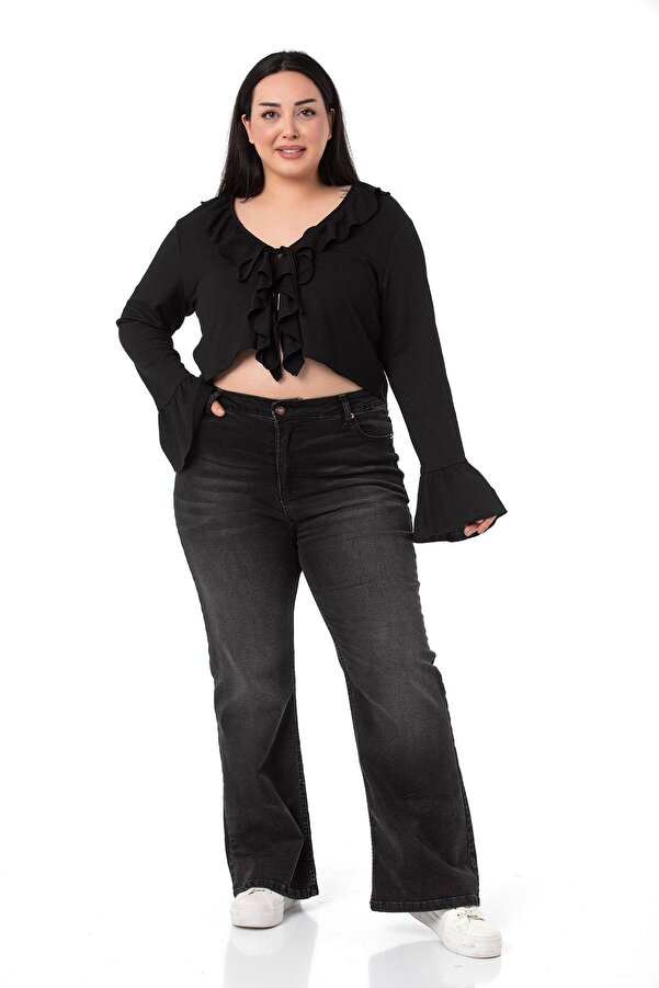 Collar & Sleeve Frilled Tie-detail Bolero — Black