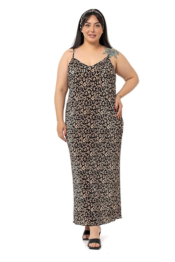 Adjustable-strap Saç Banded Kraşlı Satin Dress — Black
