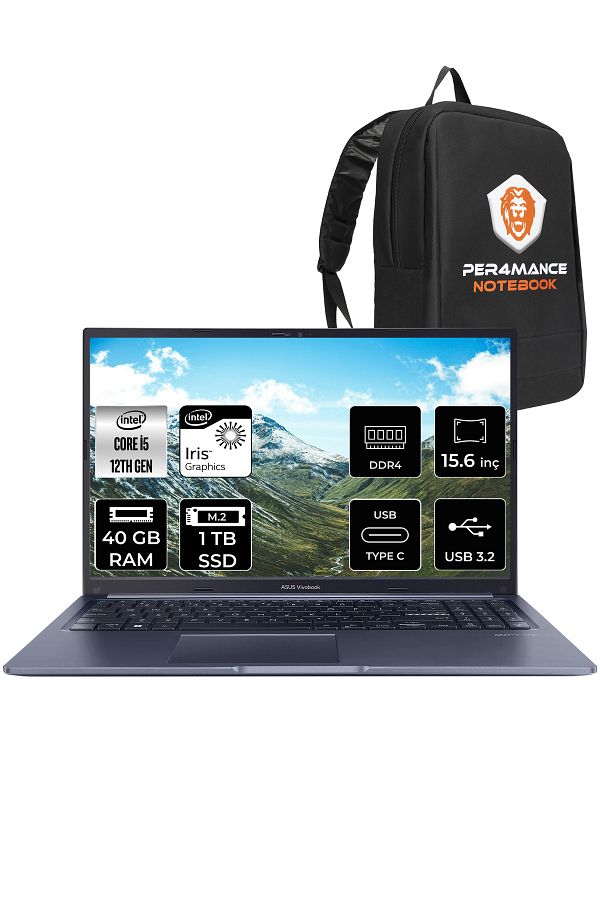 ASUS Vivobook 15 X1502ZA i5 1235U 40GB RAM 1TB SSD 15.6'' FHD FDOS EJ1069 & PER4 ÇANTA