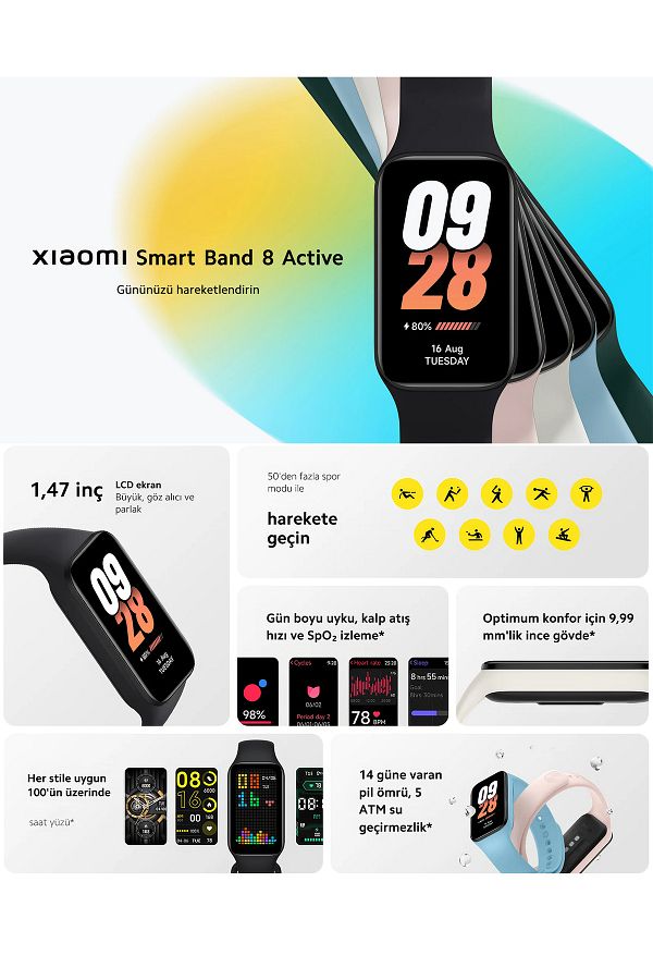 Xiaomi Smart Band 8 Active Nabız Ölçer Su Geçirmez Android Ios Iphone Uyumlu Akıllı Bileklik Saat - Görsel 2