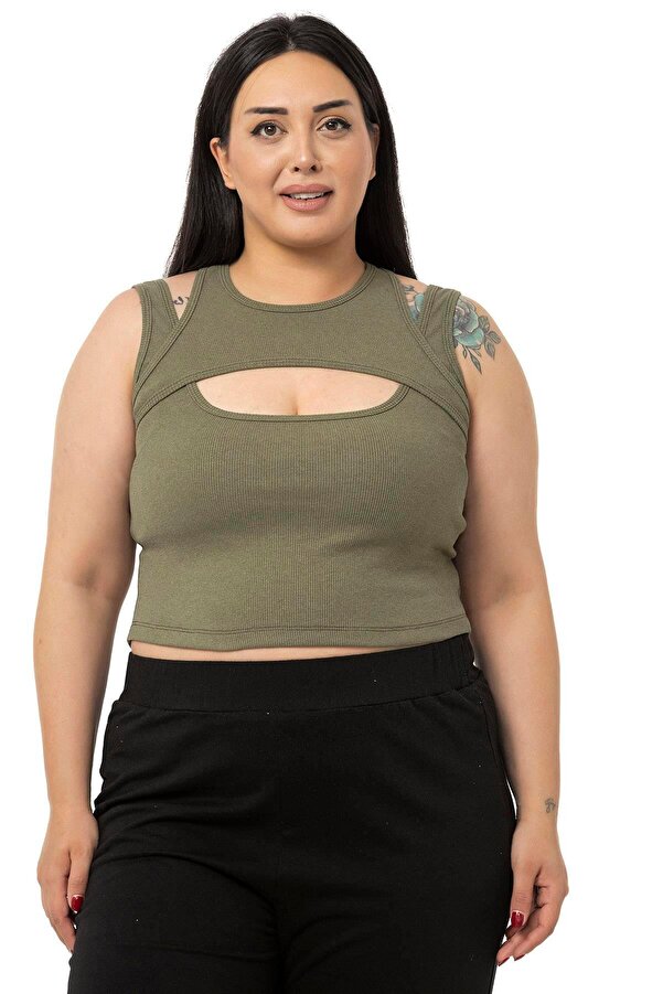 Chest Low-cut Ribbed-jersey Bodysuit — Khaki
