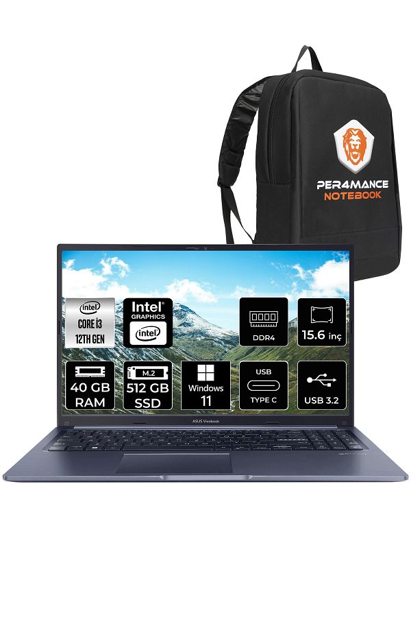 ASUS Vivobook 15 X1502ZA i3 1215U 40GB RAM 512GB SSD 15.6'' FHD W11HOME EJ1645 & PER4 ÇANTA