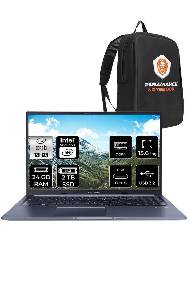 ASUS Vivobook 15 X1502ZA i3 1215U 24GB RAM 2TB SSD 15.6'' FHD FDOS EJ1645 & PER4 ÇANTA