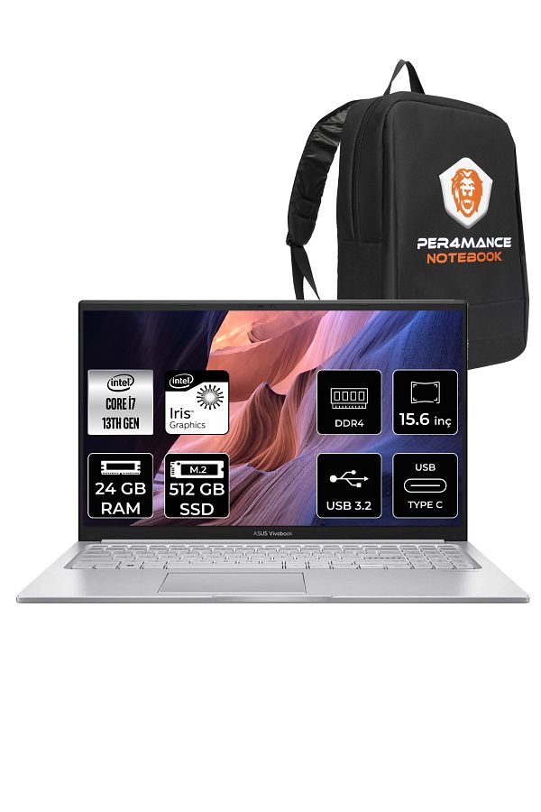 ASUS Vivobook 15 X1504va i7 1355U 24GB RAM 512GB SSD 15.6' FHD FDOS NJ412 & PER4 ÇANTA