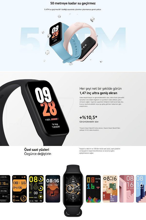 Xiaomi Smart Band 8 Active Nabız Ölçer Su Geçirmez Android Ios Iphone Uyumlu Akıllı Bileklik Saat - Görsel 3
