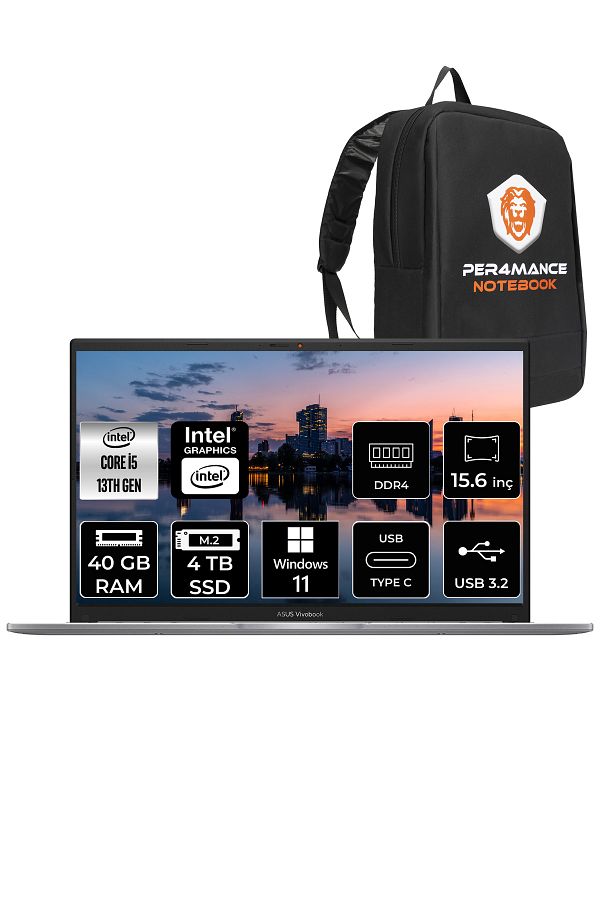 ASUS Vivobook 15 X1504VA i5 1335U 40GB RAM 4TB SSD 15.6'' FHD W11PRO NJ009 & PER4 ÇANTA