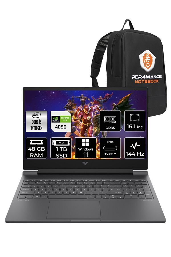 HP VİCTUS 16  i5-14500HX 48GB RAM 1TB SSD RTX4050/6GB 144Hz 16.1 FHD W11PRO 9J259EA & PER4 ÇANTA