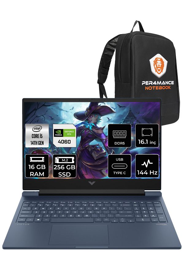 HP VİCTUS 16  i5-14500HX 16GB RAM 256GB SSD RTX4060/8GB 144Hz 16.1 FHD FDOS 9J251EA & PER4 ÇANTA