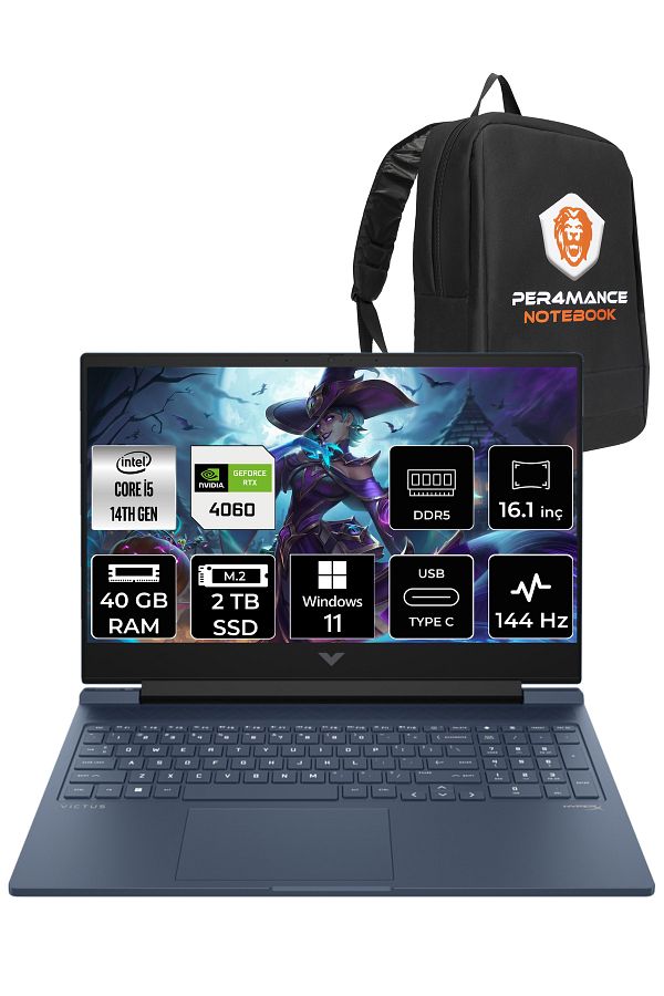 HP VİCTUS 16  i5-14500HX 40GB RAM 2TB SSD RTX4060/8GB 144Hz 16.1 FHD W11PRO 9J260EA & PER4 ÇANTA