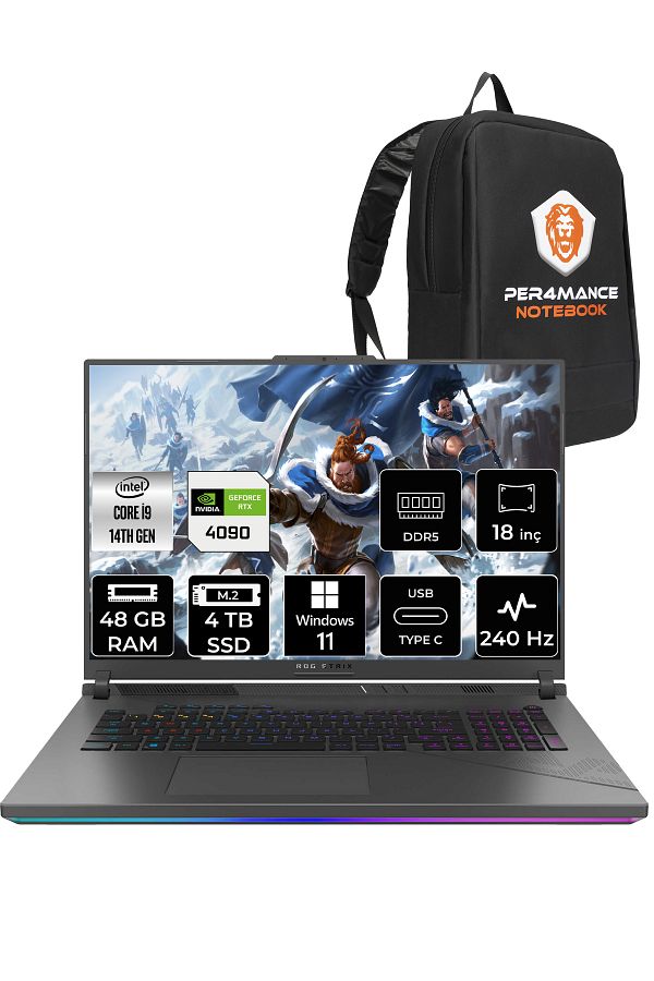 ASUS ROG Strix G18 i9-14900HX 48GB 4TB SSD RTX4090/16GB 240Hz 18" WQXGA W11P N6100 & PER4 ÇANTA