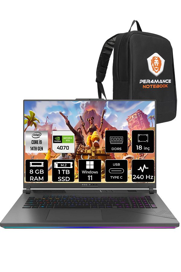 ASUS ROG Strix G18 i9-14900HX 8GB 1TB SSD RTX4070/8GB 240Hz 18" WQXGA W11H N6062 & PER4 ÇANTA