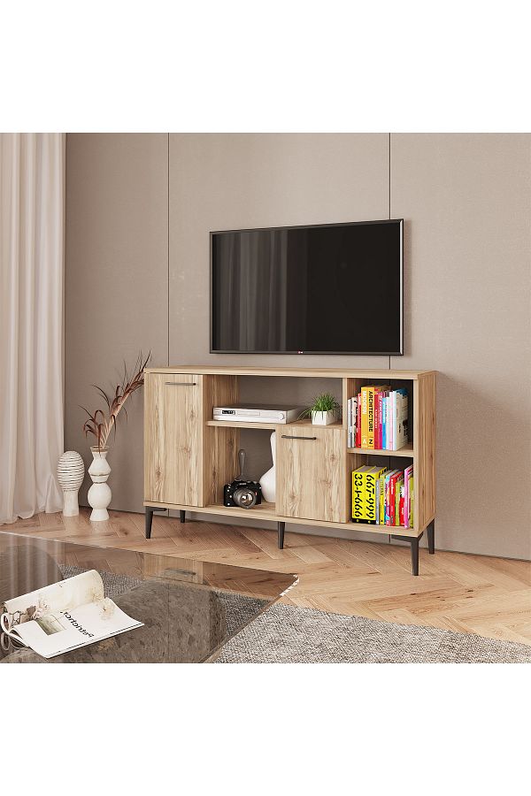 Mavi Tv sehpası, Konsol, Kitaplık, Çok Amaçlı Dolap,Kapaklı, Ayaklı Tv Ünitesi