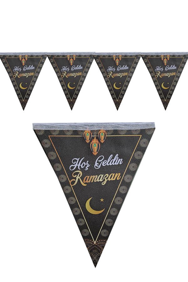 Hoşgeldin Ya Şehri Ramazan Yazılı Üçgen Flama 180 Cm 10 Bayrak Ramazan Bayramı Dini Islami Süsü