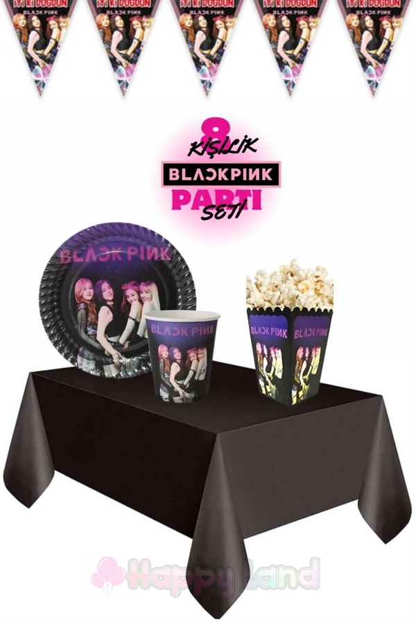 Black Pink 8 Kişilik Eko Set  Doğum Günü Seti Black Pink Parti Malzemeleri Seti