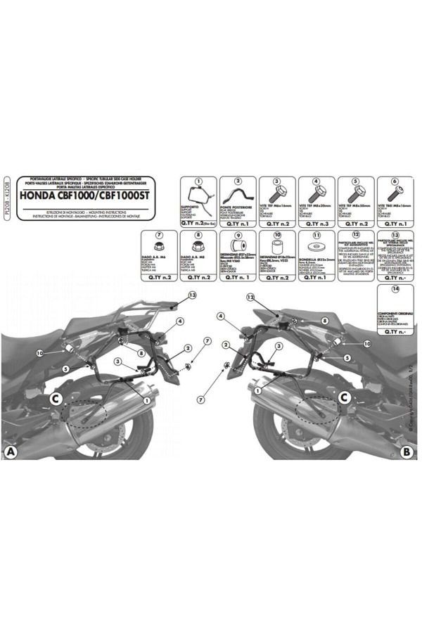 Gıvı Pl208 Honda Cbf 1000 - Cbf 1000st (10-14) Yan Çanta Taşıyıcı