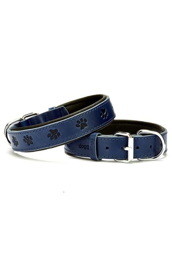 Comfort Deri Pati Desenli Köpek Boyun Tasması Medium Mavi 3x42-50 Cm
