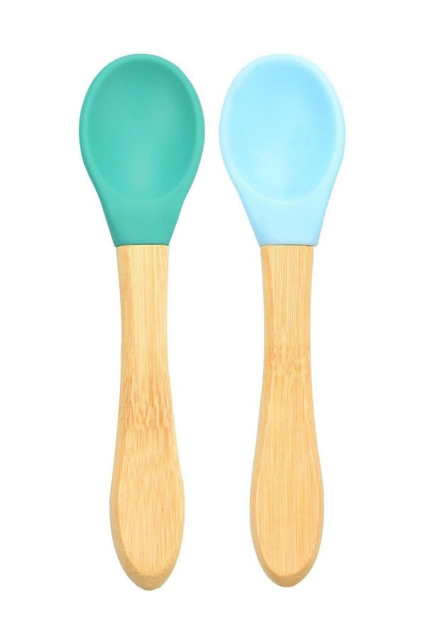 Bambu Saplı Silikon Kaşık 2'li - Yeşil-mavi