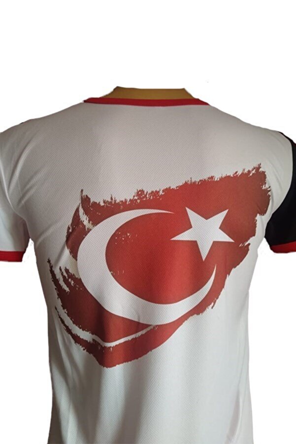 Erkek Beyaz Siyah Kırmızı Desenli Baskılı Büyük Beden Spor Tişört_1