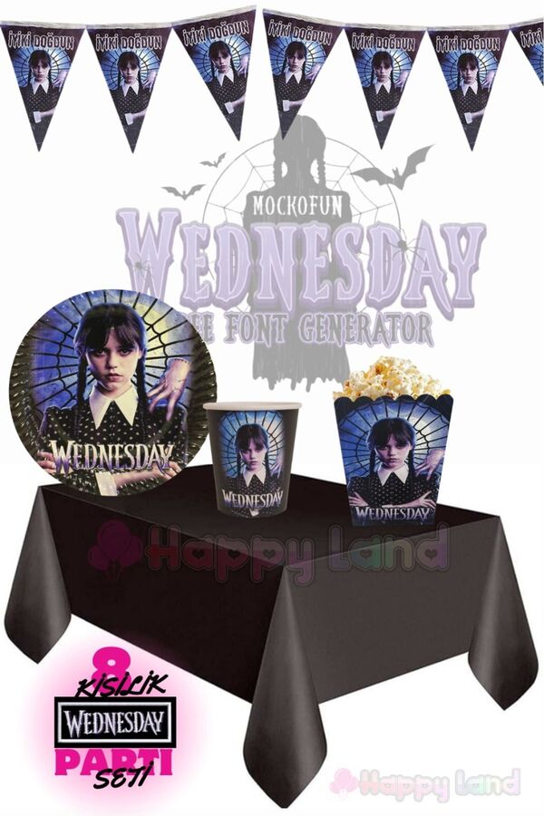 Wednesday Addams  8 Kişilik Eko Set  Doğum Günü Seti Wednesday Parti Malzemeleri Seti