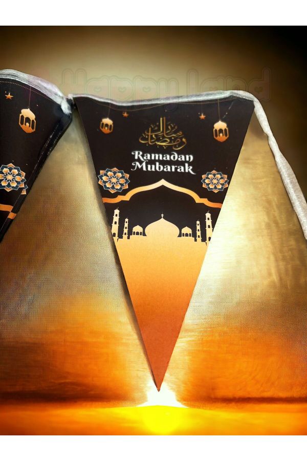 Ramazan Ayı Dekorları Ramadan Mubarak Yazılı Üçgen Flama Süs
