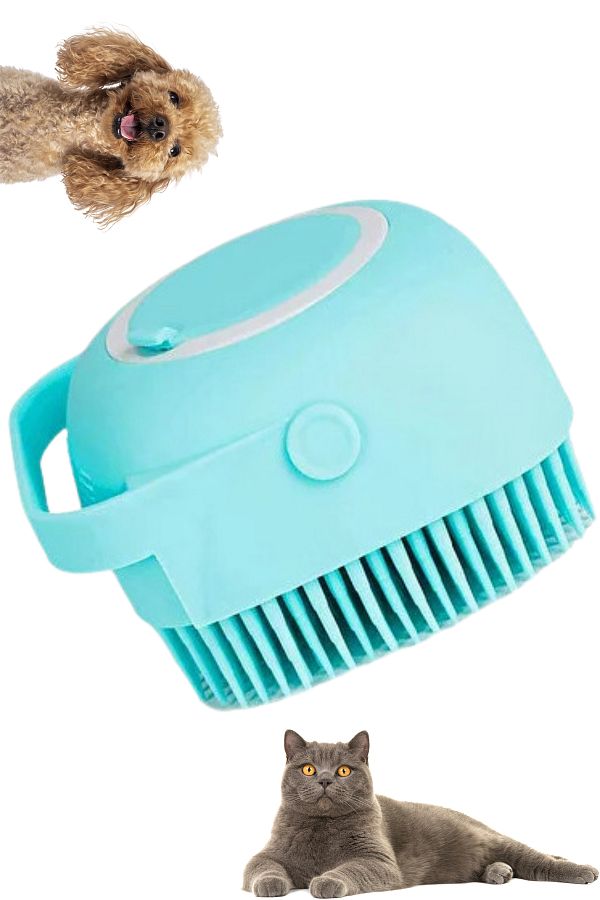 Şampuan Hazneli Kedi Köpek Yıkama Fırçası - Silikon Evcil Hayvan Yıkama Fırçası