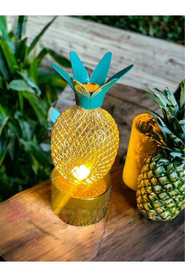 Gold Metal Ananas Model Mini Gece Ve Masa Dekor Lambası Pilli Günışığı Renk