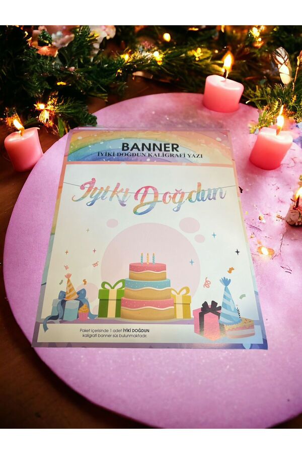 Renkli İyiki Doğdun Kaligrafi Banner Yazı Unicorn Renkli Banner Yazı