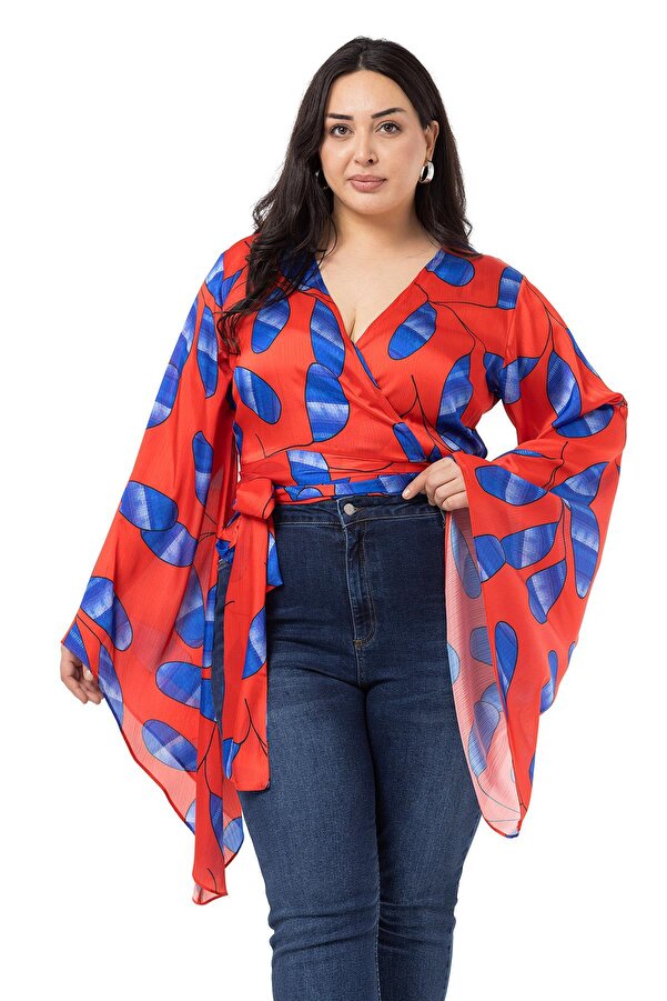 Waist Tie-detail Sleeve Detail Satin Bolero &mdash; Red