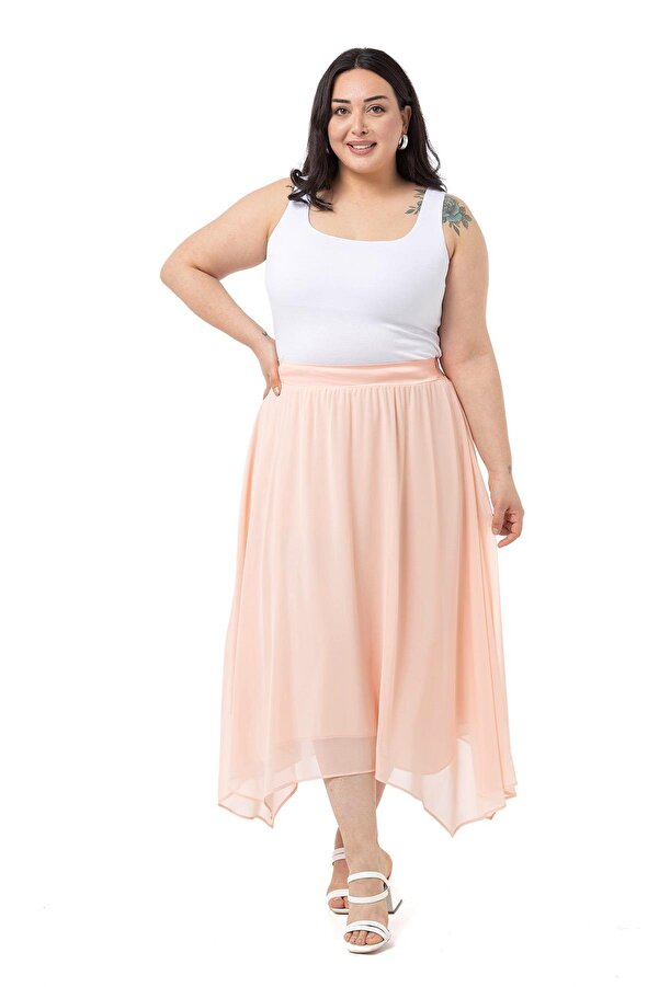 Asymmetric Cut Lined Chiffon Skirt — Powder Pink