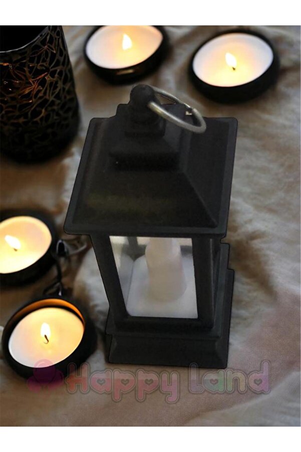 Mini Fener Siyah Renk 10 cm Tealight Mum Dekor Işık