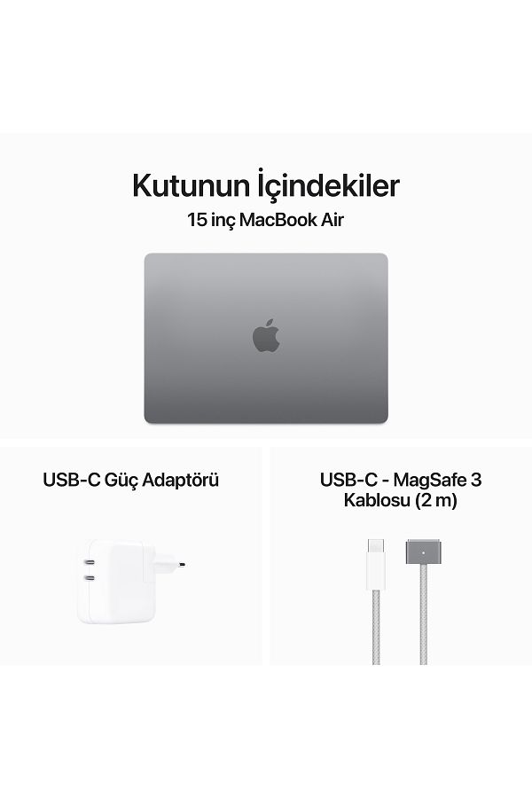 Apple 15-inch MacBook Air: Apple M3 chip with 8-core CPU and 10-core GPU, 16GB, 512GB SSD - Space Grey - Görsel 9