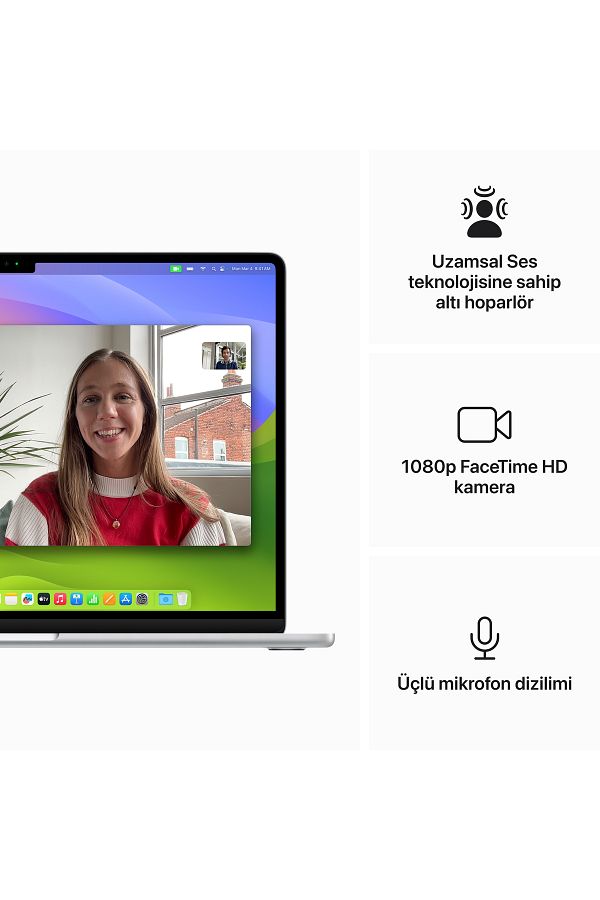 Apple 15-inch MacBook Air: Apple M3 chip with 8-core CPU and 10-core GPU, 16GB, 512GB SSD - Silver - Görsel 6