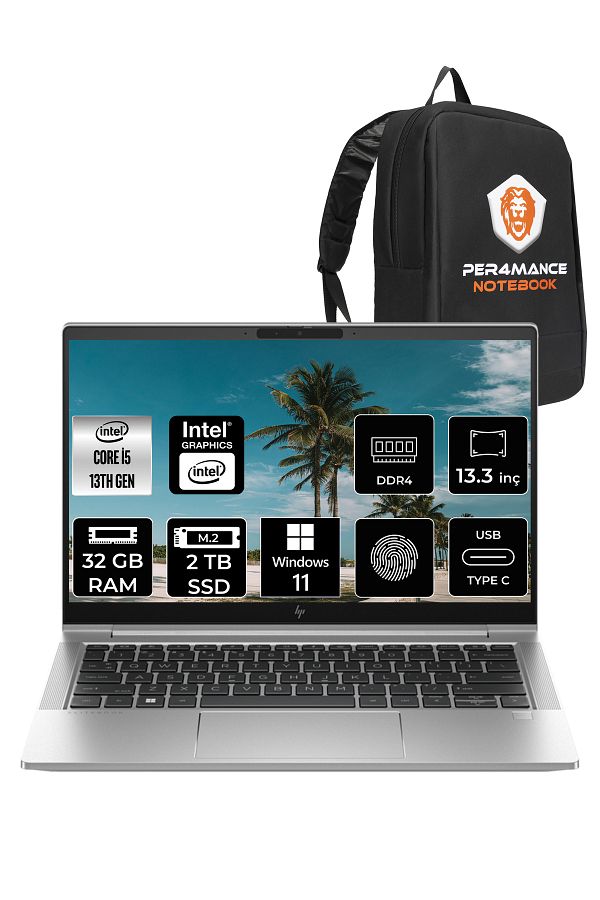 HP EliteBook 630 G10 i5-1335U 32GB RAM 2TB SSD 13.3'' FHD W11PRO 725N5EA & PER4 ÇANTA