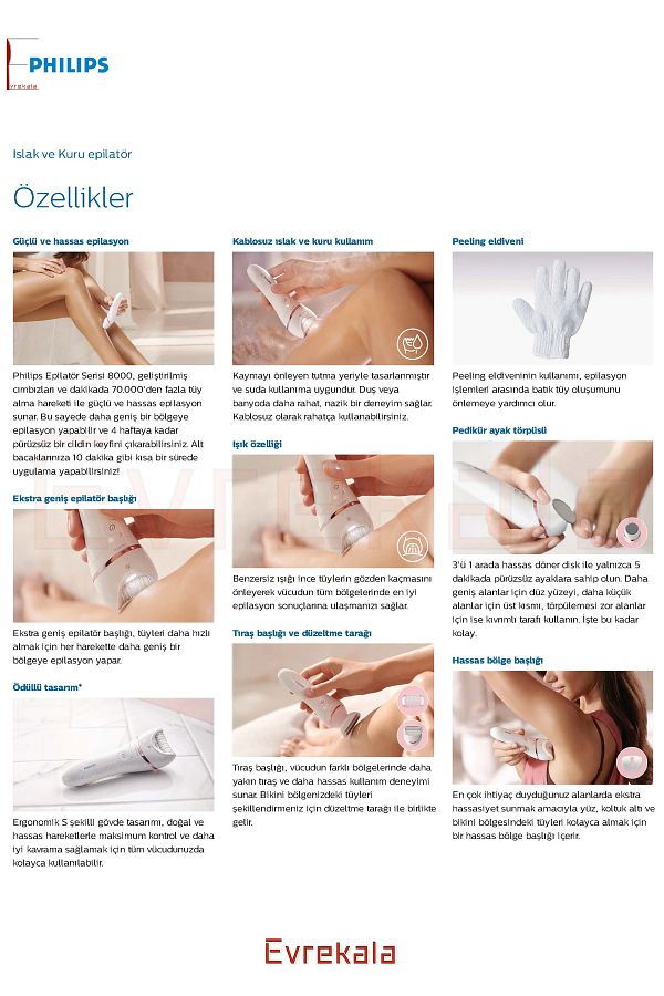 Philips Evrekala Shop Tüm Vücut Epilasyon Aleti Philips Epilatör-Yetkili Evrekala-Islak Kuru Komple Set Yeni - Görsel 6