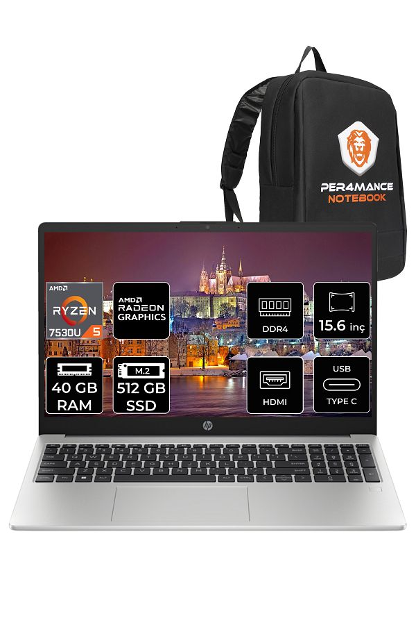 HP 255 G10 Ryzen 5 7530U 40GB RAM 512GB SSD 15.6'' FHD FDOS 8A547EA & PER4 ÇANTA
