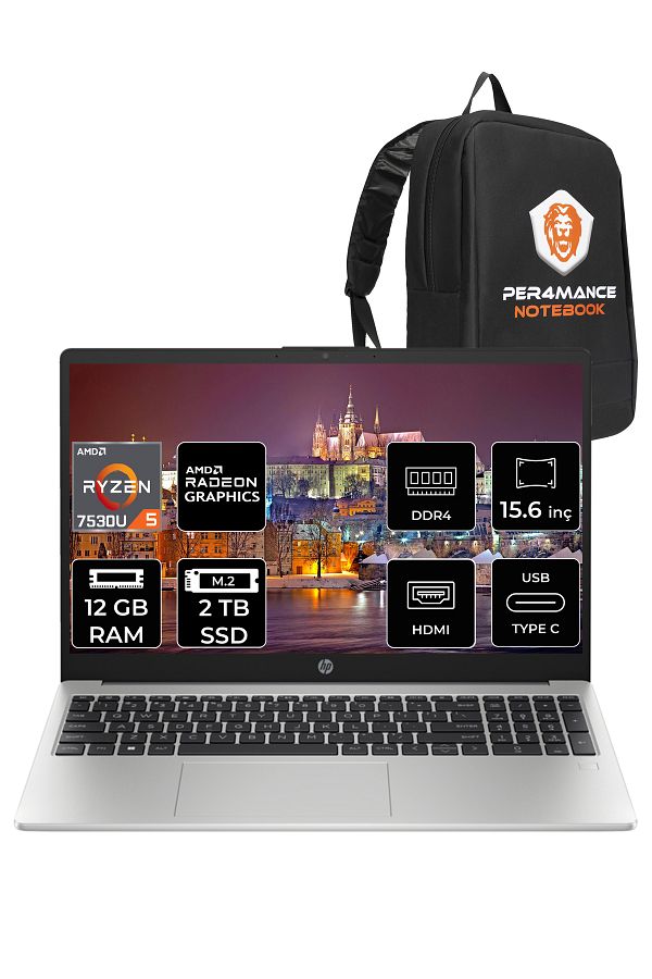 HP 255 G10 Ryzen 5 7530U 12GB RAM 2TB SSD 15.6'' FHD FDOS 8A547EA & PER4 ÇANTA