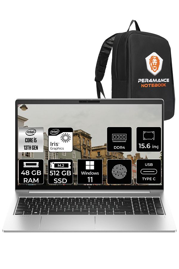 HP Elitbook 650 G10 i5 1335U 48GB RAM 512GB SSD 15.6'' FHD W11HOME 8A573EA & PER4 ÇANTA